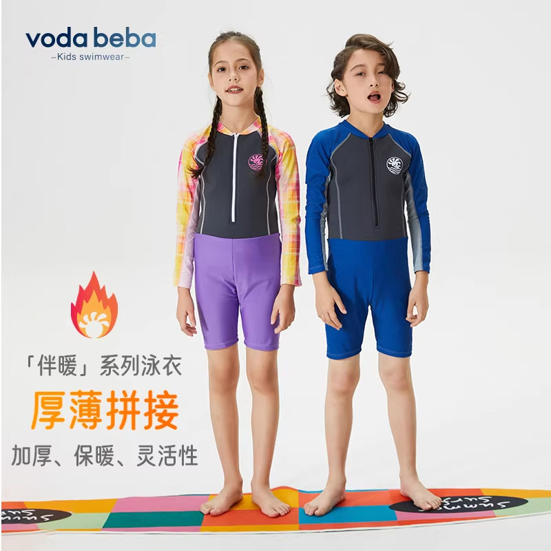 Children's long-sleeved and short swimming trunks one-piece suit