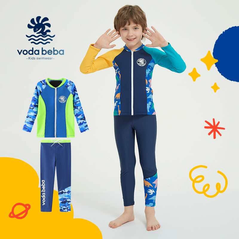 Boys Long Sleeve Rash Vest and Swim Trunks Set