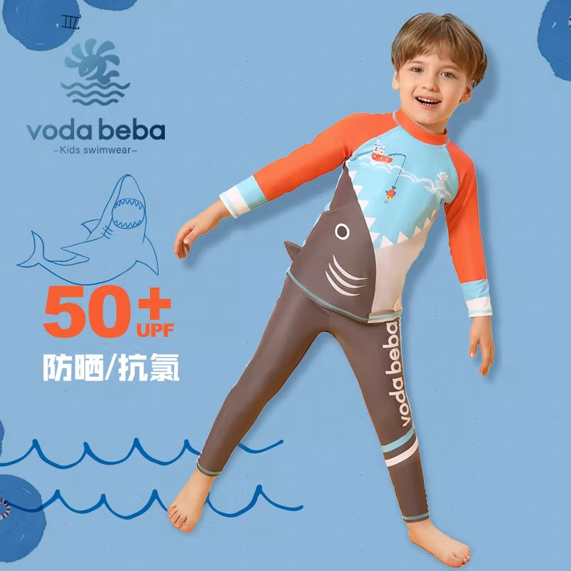 Boys' shark long-sleeved and long-pants swimwear