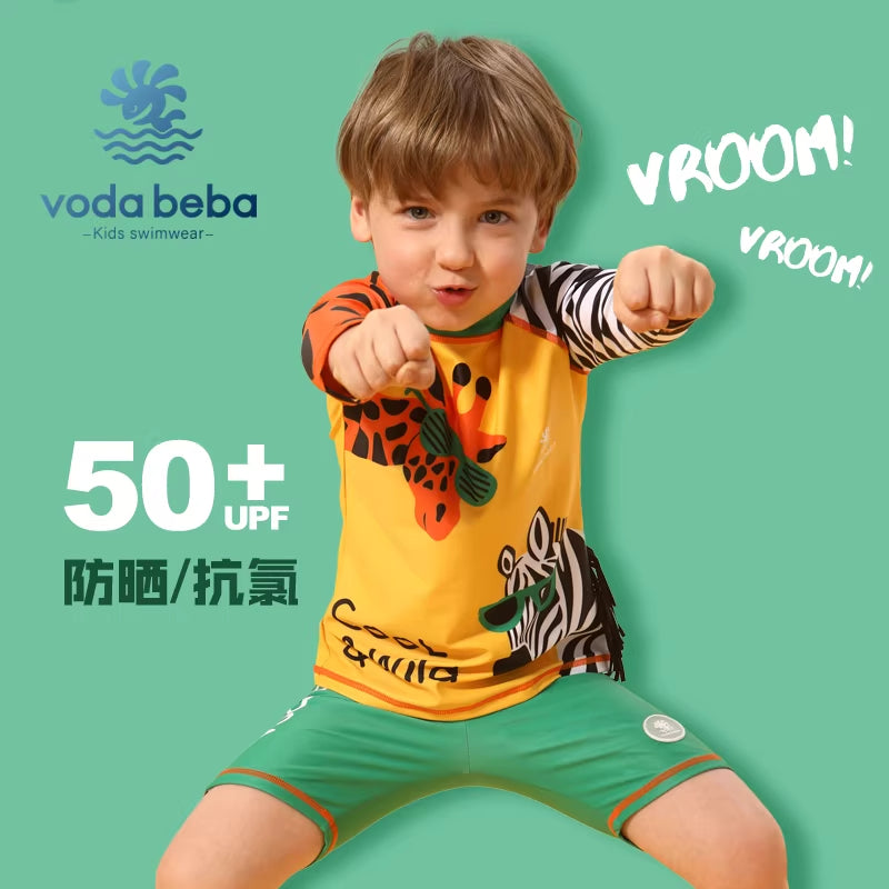 Long-sleeved short-pants giraffe-patterned boys' swimsuit