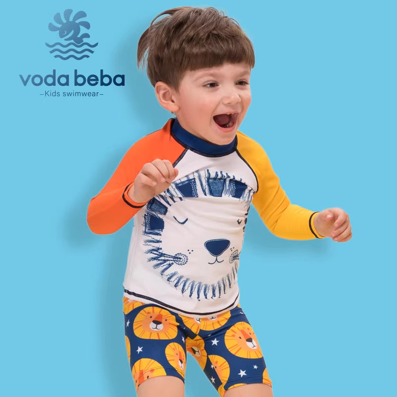 Boys' split-body swimsuit with lion pattern