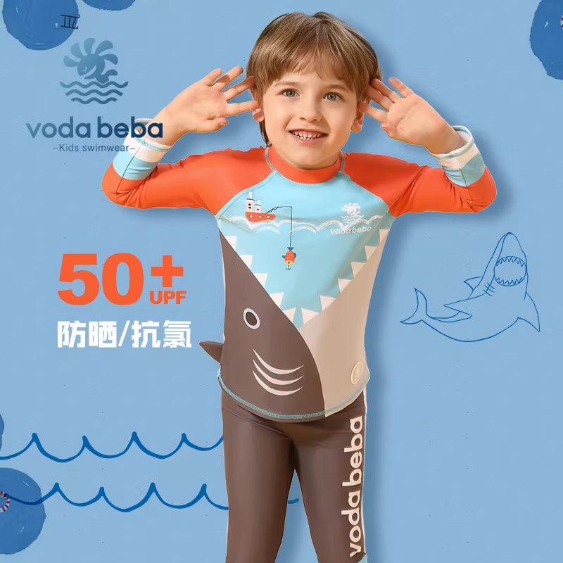 Boys' shark long-sleeved and long-pants swimwear