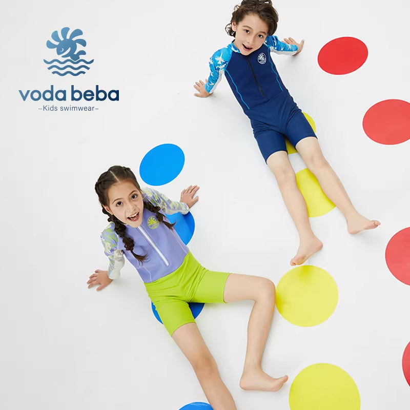 Children's long-sleeved and short swimming trunks one-piece suit