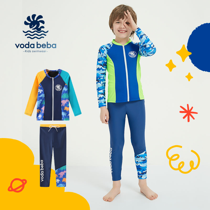 Boys Long Sleeve Rash Vest and Swim Trunks Set