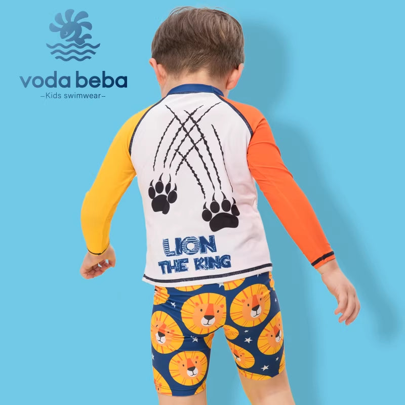 Boys' split-body swimsuit with lion pattern