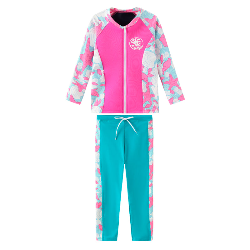 Girls Long Sleeve Rash Vest and Swim Trunks Set