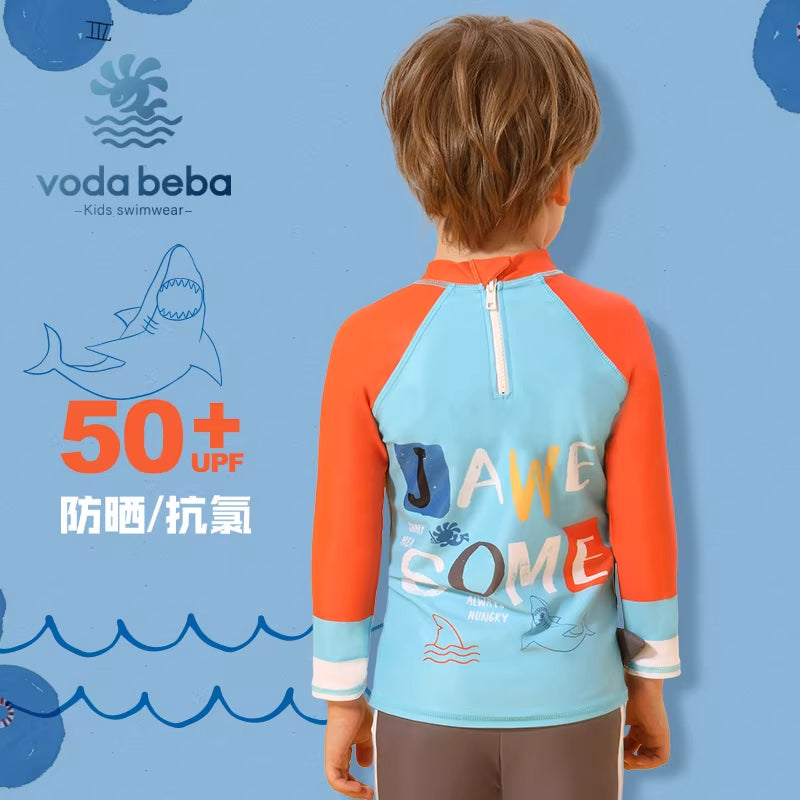Boys' shark long-sleeved and long-pants swimwear