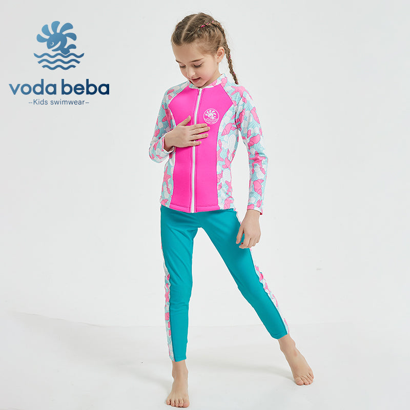 Girls Long Sleeve Rash Vest and Swim Trunks Set