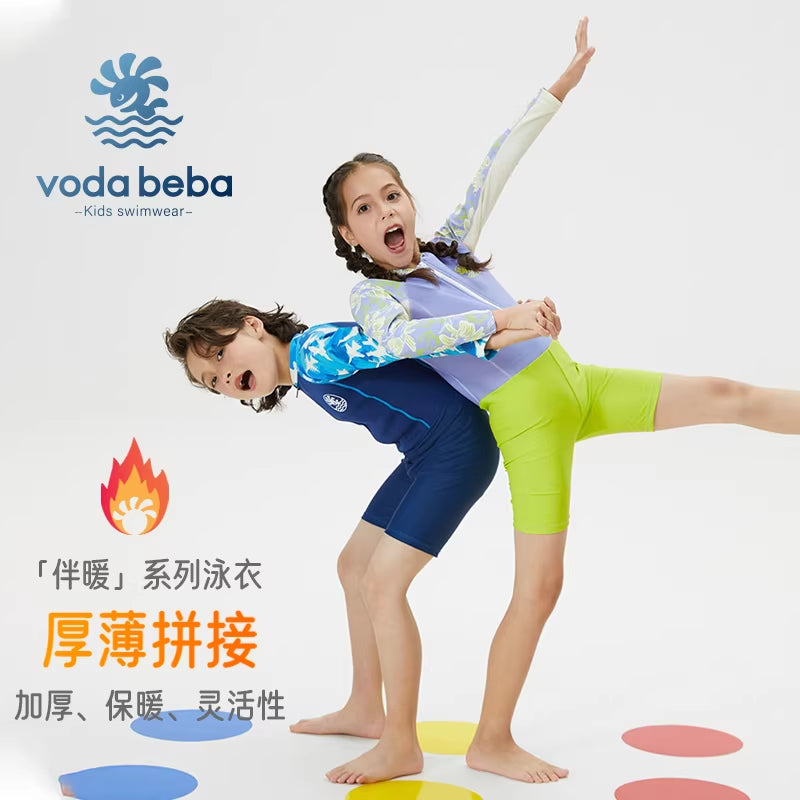 Children's long-sleeved and short swimming trunks one-piece suit