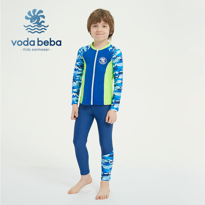 Boys Long Sleeve Rash Vest and Swim Trunks Set