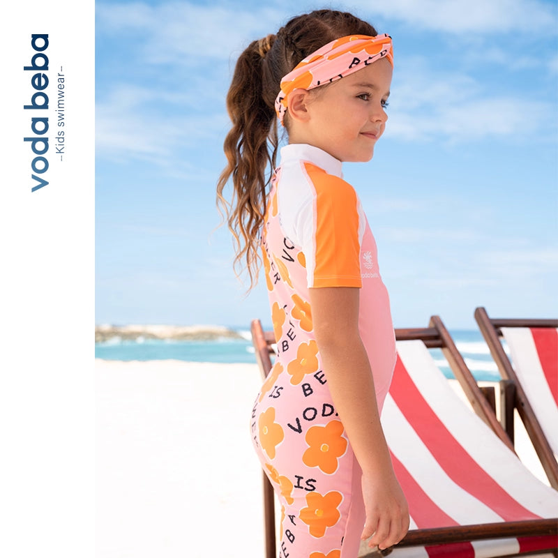 Short-sleeved one-piece girls' swimsuit