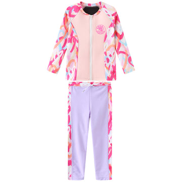 Girls Long Sleeve Rash Vest and Swim Trunks Set