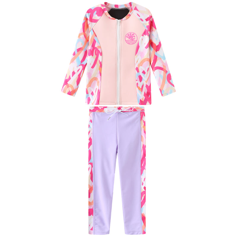 Girls Long Sleeve Rash Vest and Swim Trunks Set
