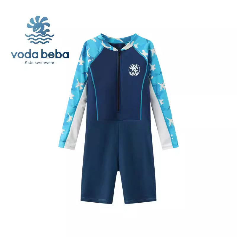 Children's long-sleeved and short swimming trunks one-piece suit