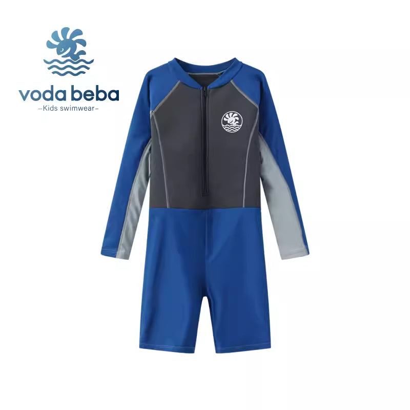 Children's long-sleeved and short swimming trunks one-piece suit