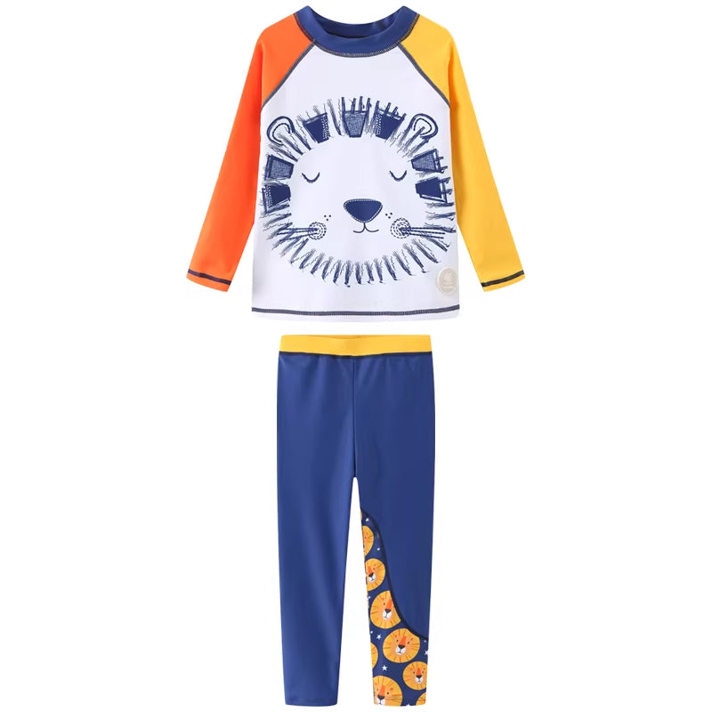 Boys' split-body swimsuit with lion pattern