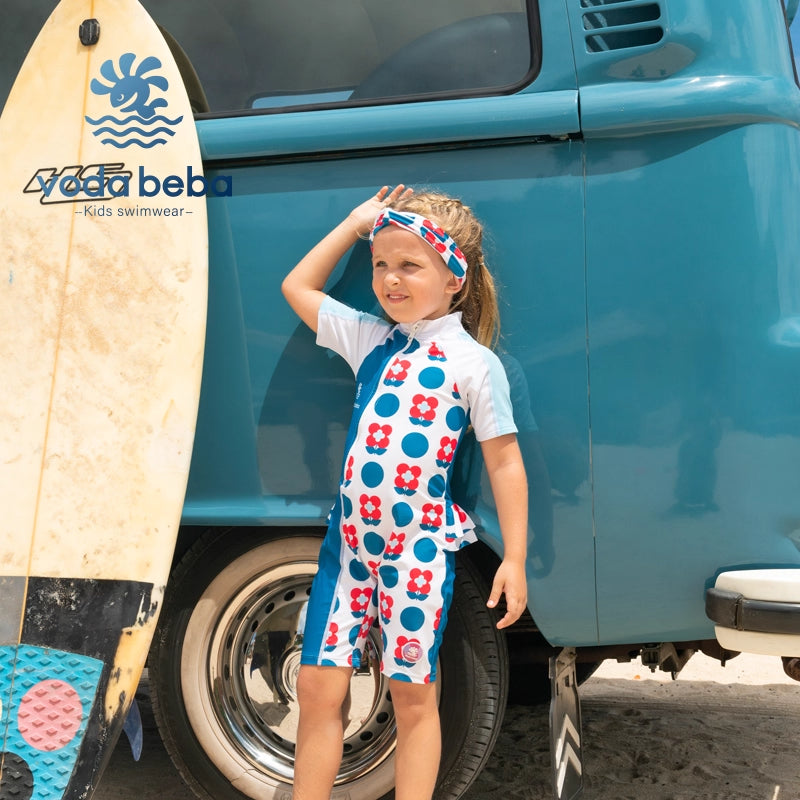 Short-sleeved one-piece girls' swimsuit