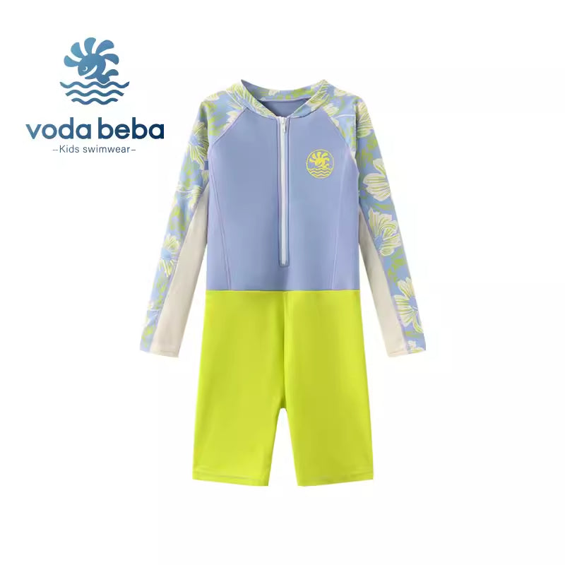 Children's long-sleeved and short swimming trunks one-piece suit