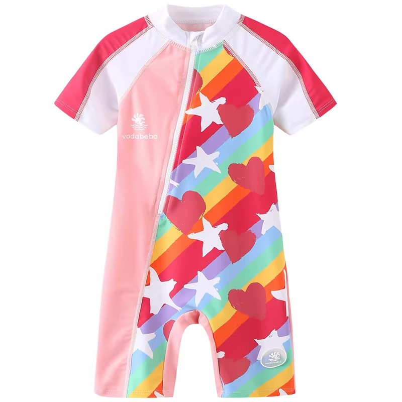 Short-sleeved one-piece girls' swimsuit