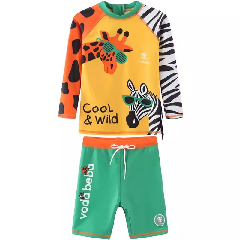 Long-sleeved short-pants giraffe-patterned boys' swimsuit