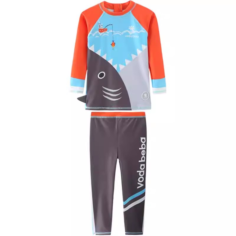 Boys' shark long-sleeved and long-pants swimwear